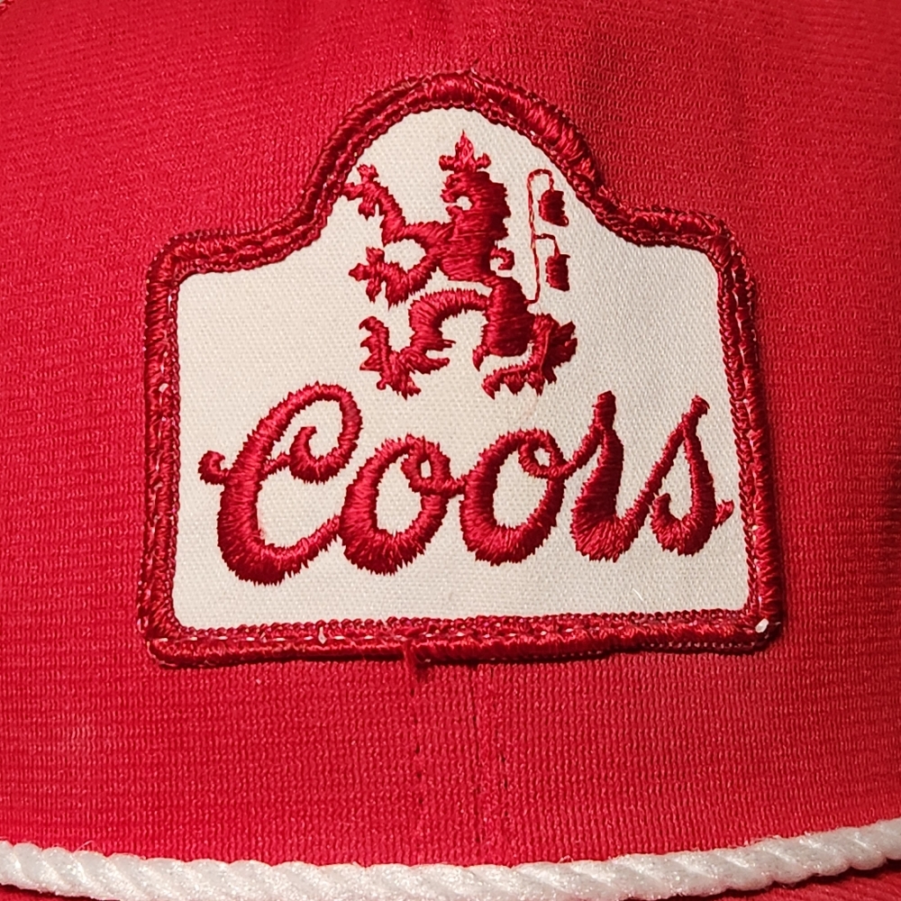 Vintage Coors Beer Mesh Trucker Hat Large Patch Red White Rope Made In USA - Picture 3 of 9